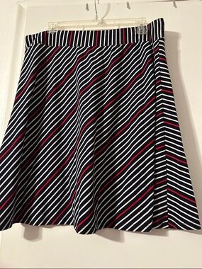 Striped A-Line Skirt in Navy, White & Red